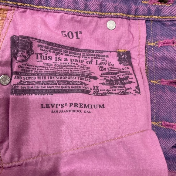 NWT Levi's 501 Premium Mini Shorts  Fringe Button Fly  in Purple Dye Size 23 - Picture 12 of 13